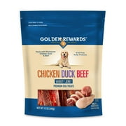 Golden Rewards Chicken, Duck and Beef Premium Variety Dry Jerky Treats for Dogs, Chicken, Duck and Beef Recipe 12 oz Bag