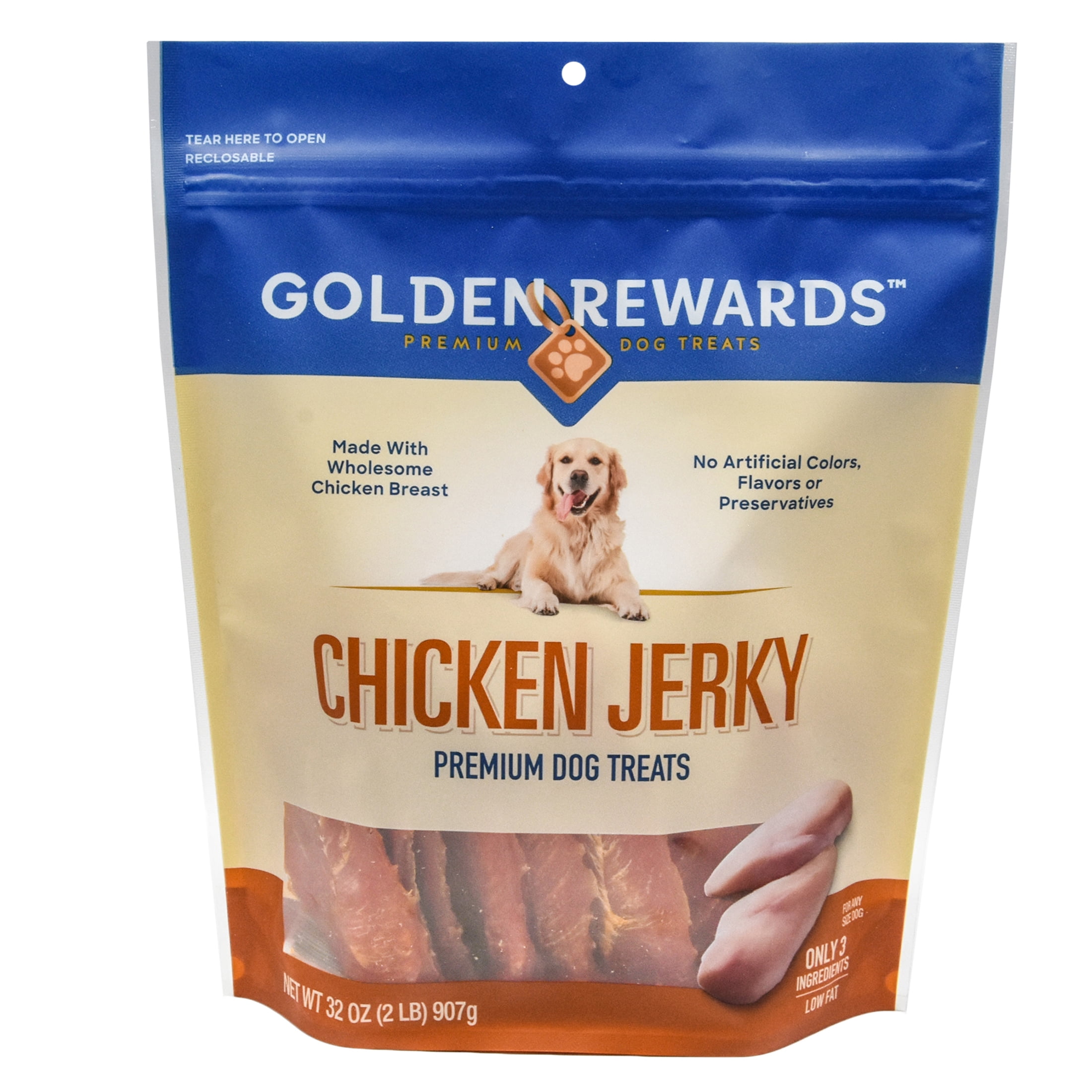 Golden Rewards Chicken Flavor Premium Dry Jerky Treats for All Dogs, 32 oz