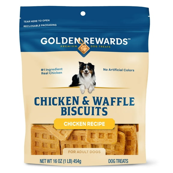 Golden Rewards Chicken & Waffle Biscuits Treats for Dogs, 16 oz Bag