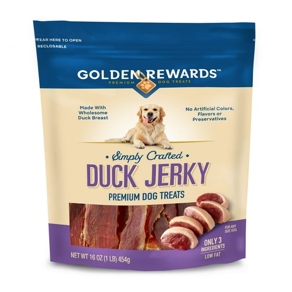 Golden Rewards Duck Flavor Premium Jerky Dry Training Treats for All Dogs, 16 oz.