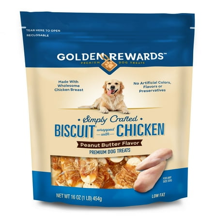 Golden Rewards Peanut Butter Flavor Biscuit Wrapped with Chicken Dry Training Treats for All Dogs, 16 oz