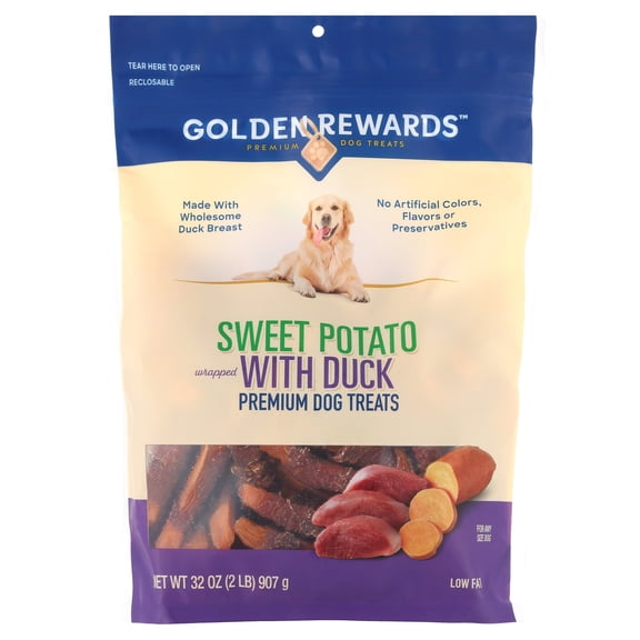 Golden Rewards Sweet Potato Wrapped with Duck Premium Treats for Dogs, 32 oz Bag