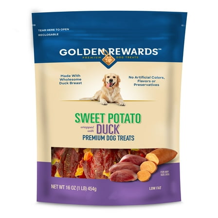 Golden Rewards Sweet Potato Wrapped with Duck Premium Treats for Dogs, 16 oz Bag