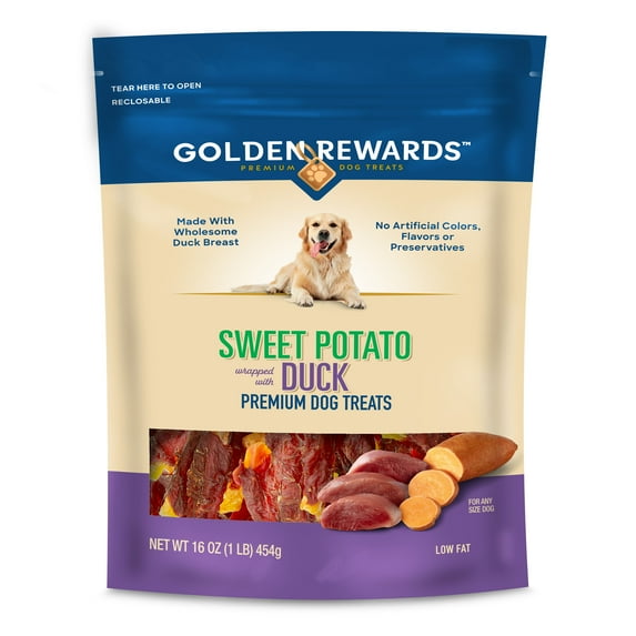 Golden Rewards Sweet Potato Wrapped with Duck Premium Treats for Dogs, 16 oz Bag