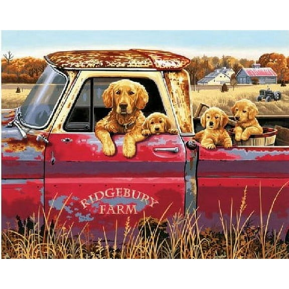 Golden Ride (Dogs in Pickup Truck) Paint by Number (20"x16")