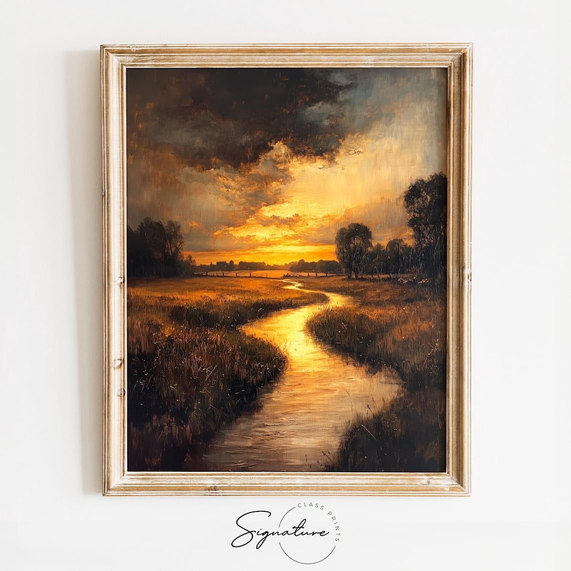 Golden River Path Sunset Wall Art Print, Impressionist Countryside ...