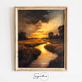 Golden River Path Sunset Wall Art Print, Impressionist Countryside ...