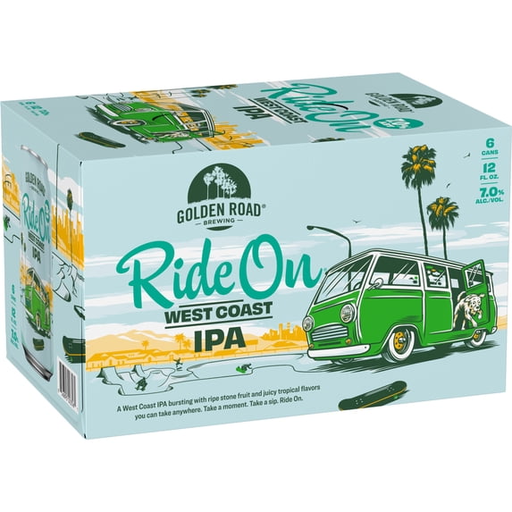 Golden Road Brewing Ride On West Coast IPA, 6 pack, 12 fl oz Aluminum Cans, 6.4% ABV, Craft Beer