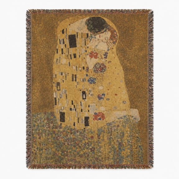 Golden Romantic Embrace Mosaic Floral Woven Throw Blanket, 100% Cotton with Fringed Edges, Home Decor