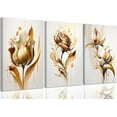 thumbnail image 1 of Golden Rose Flower Canvas Wall Art Golden Floral Picture Wall Decor Modern Elegant Plant Poster Print for Living Room Bedroom Bathroom Office Artwork Home Decoration（Only canvas）, 1 of 6