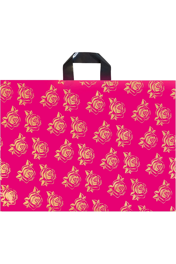 Golden Rose Printed Thank You Bag With Die Cut Handles - Thick Plastic Boutique Bag for Female - Pack of 300