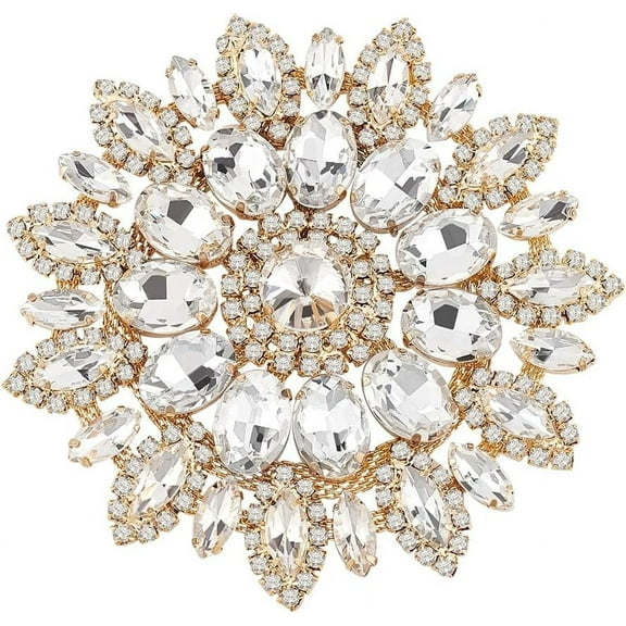 Golden Round Rhinestone Applique 4 Inch Crystal Patch Rhinestone Appliques with Metal Chain Back for Wedding Bridal Brooches Scarf Wedding Dress Clothes Shoes DIY Garments Decoration