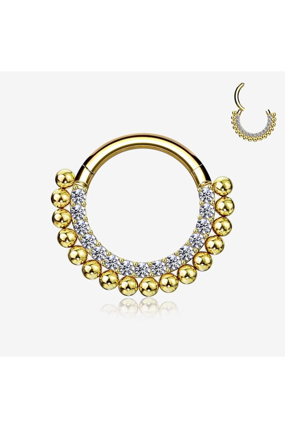 Golden Royal Bali Beads Arc Sparkle Seamless Clicker Hoop Ring