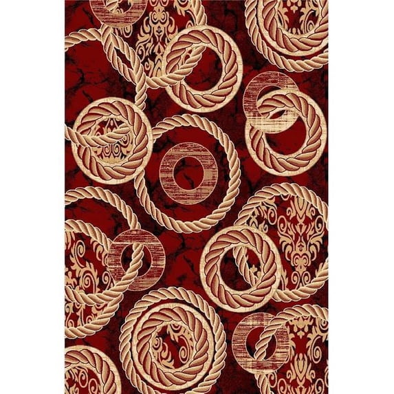 Golden Rugs CD-TWJ0-Y1FQ 5 ft. 2 in. x 7 ft. 5 in. Platinum Collection Hand Carved Area Rug - 3D Circles, Dark Red