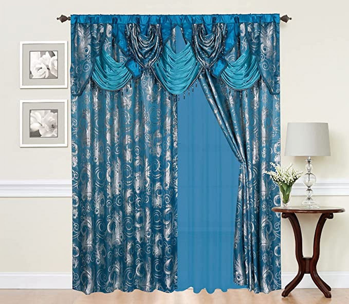 Window Upper Rug Golden Rugs Jacquard Luxury Curtain Window Panel Set with Attached ...