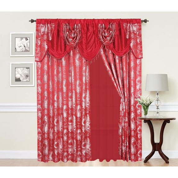 Golden Rugs Jacquard Luxury Curtain Window Panel Set Curtain with Attached Valance and Backing Bedroom Living Room Dining 110"X84" Each Jana Collection