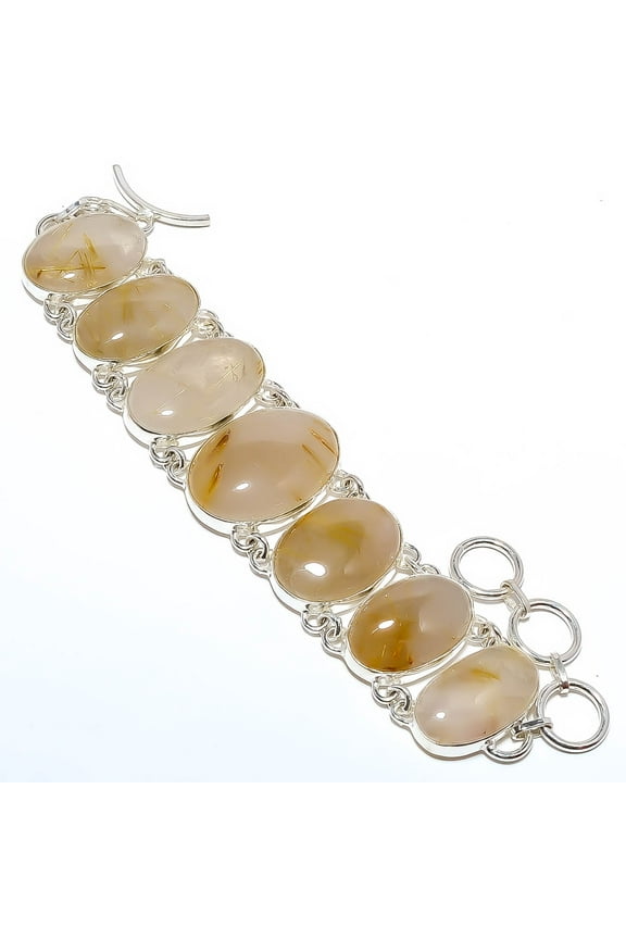 Golden Rutilated Quartz 925 Sterling Silver Ethnic Bracelet 7.99" T92, Gemstone Jewelry, Birthday Gift, Beautiful Jewelry For Woman & Girls