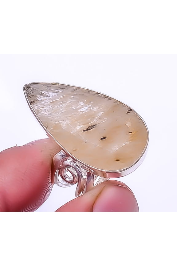 Golden Rutilated Quartz 925 Sterling Silver Handmade Ring s.9.5 R1142-80 A343, Christmas Gift, Gemstone Silver Jewelry, Rutilated Quartz Ring, New Yea