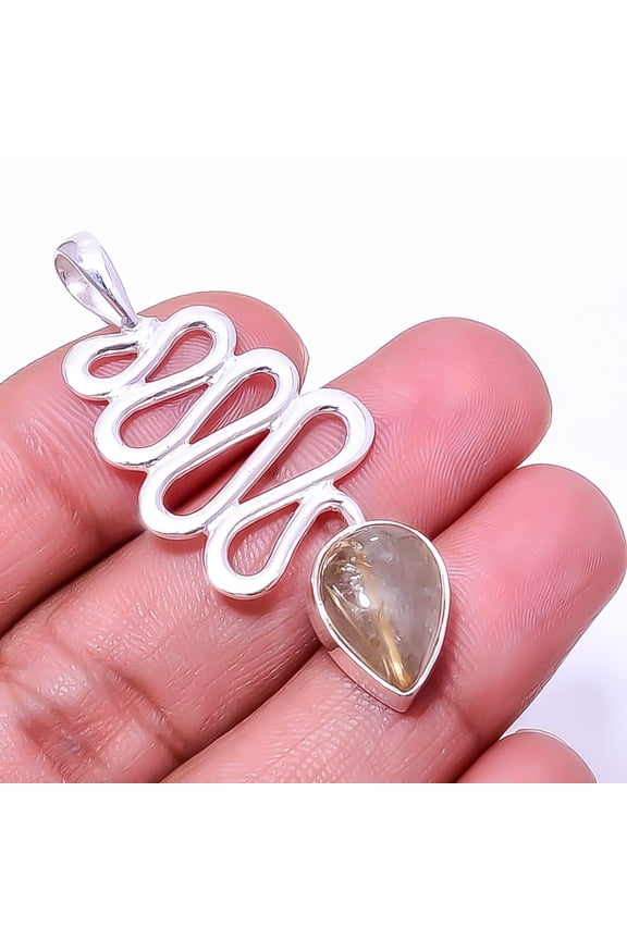 Golden Rutilated Quartz - Brazil 925 Sterling Silver Snake Pendant 1.95" P30