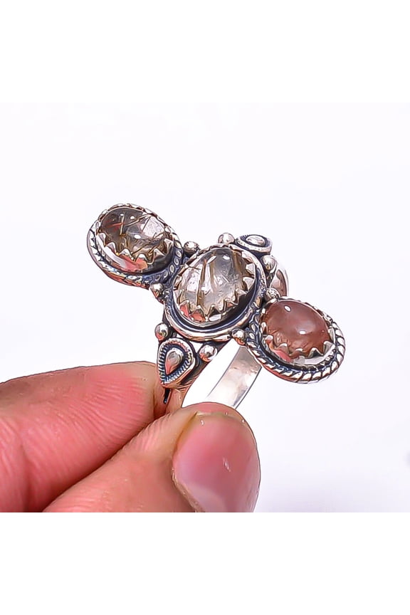 Golden Rutilated Quartz - Brazil South West Three Stone 925 Sterling Silver Ring S.9 R24, Beautiful Jewelry For Woman, New Year Sale, Valentin's Day G