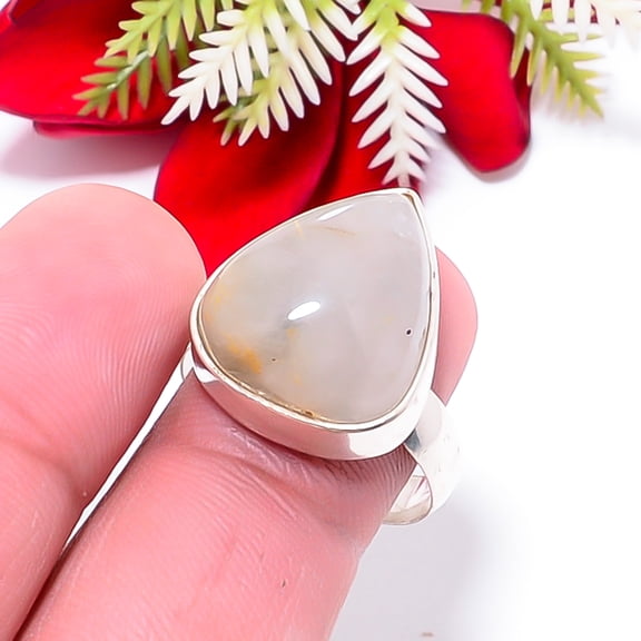 Golden Rutilated Quartz Gemstone 925 Sterling Silver Handmade Ring S.10 R84