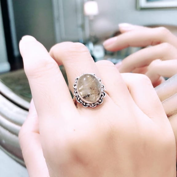 Golden Rutile Ring, 925 Silver Ring, Thick Band Ring, Women Ring, Statement Ring, Middle Finger Ring, Beautiful Ring, Boho Ring, Charm Ring*