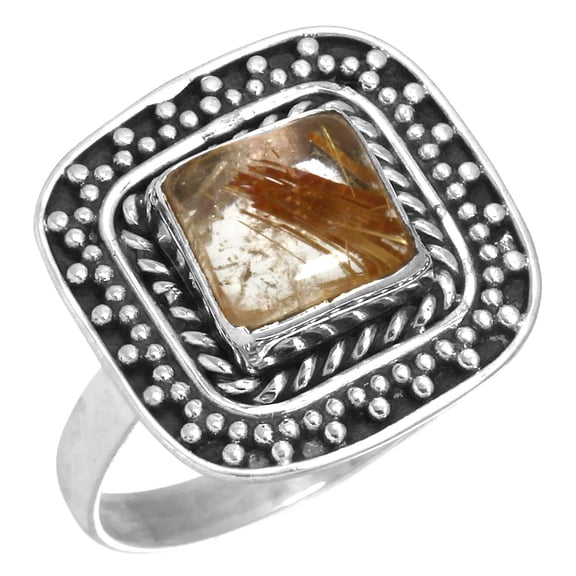 Golden Rutile Ring 925 Sterling Silver Women Jewelry