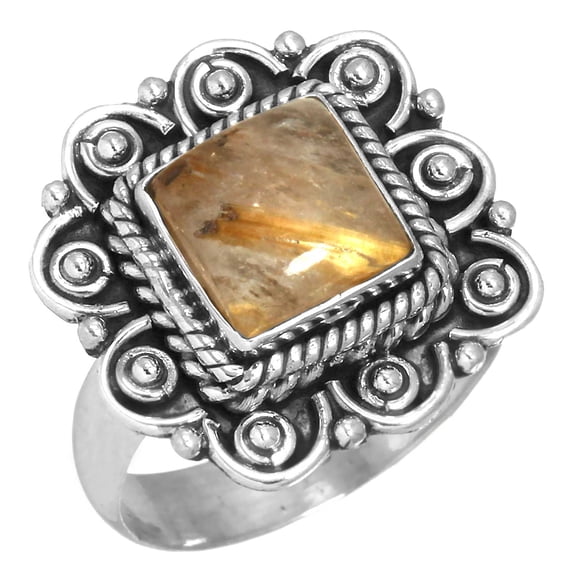 Golden Rutile Ring 925 Sterling Silver Women Jewelry