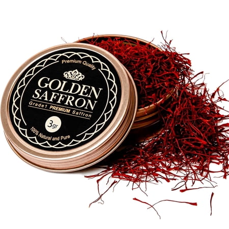 Golden Saffron, Pure Premium All Red Afghan Saffron Threads, Finest Grade A+ Super Negin, Non-GMO Verified (3 Grams)