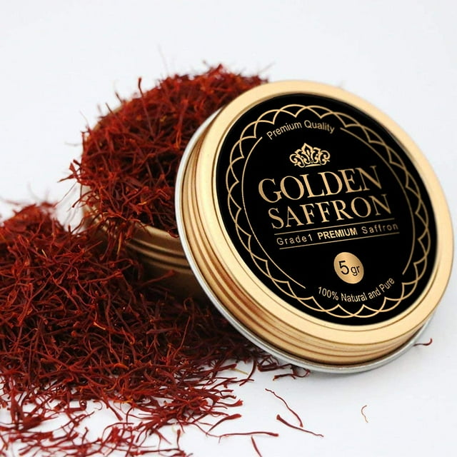 Golden Saffron, Pure Premium All Red Afghan Saffron Threads, Finest Grade A+ Super Negin, Non-GMO Verified (5 Grams)