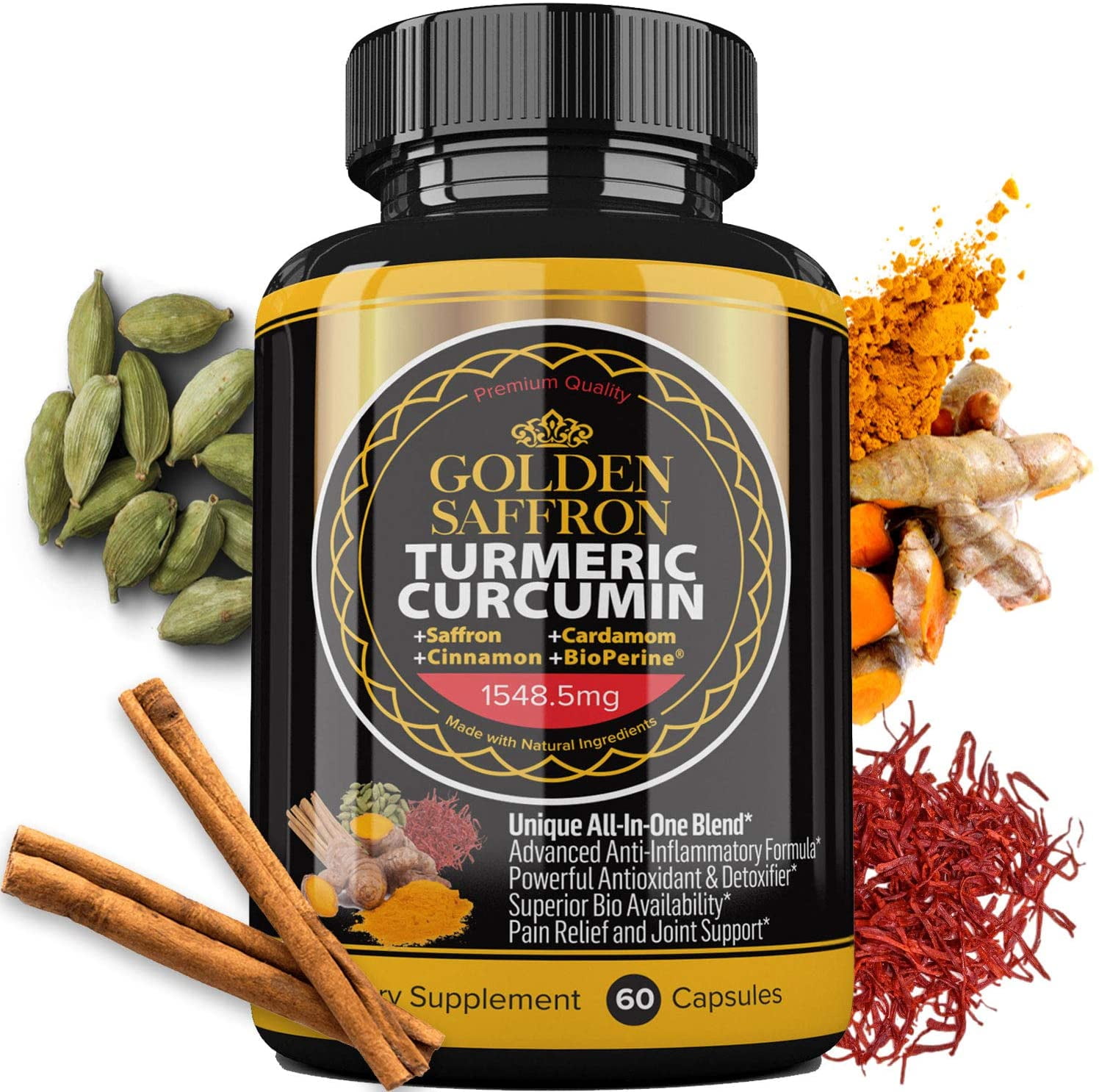 Golden Saffron Turmeric Curcumin with Bioperine, Saffron, Cinnamon