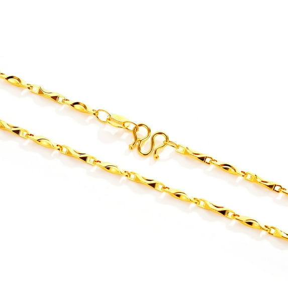 Golden Sand Gold Pendant Necklace with Chain and Box, O-Ring Snake Bone Wave Yin Yang Fine Round Necklace