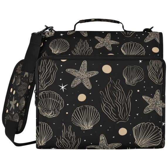 Golden Seashells Printed Zipper Binder with Handle&Shoulder Strap 2 inch 3 Ring 500+300 Sheet Capacity File Folder Organizer