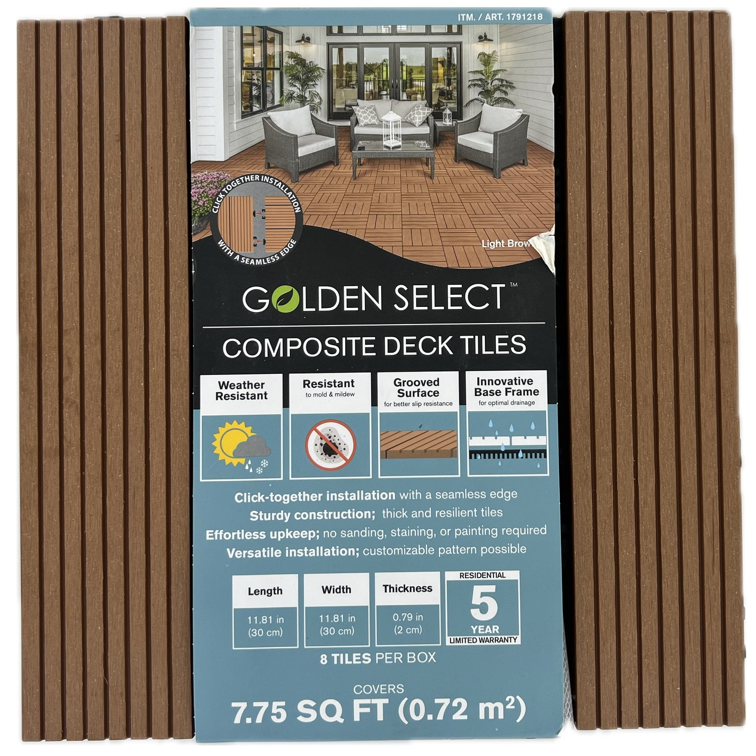 Golden Select Composite Deck Tile, Light Brown, 8 Count (7.75 Square Feet Total)
