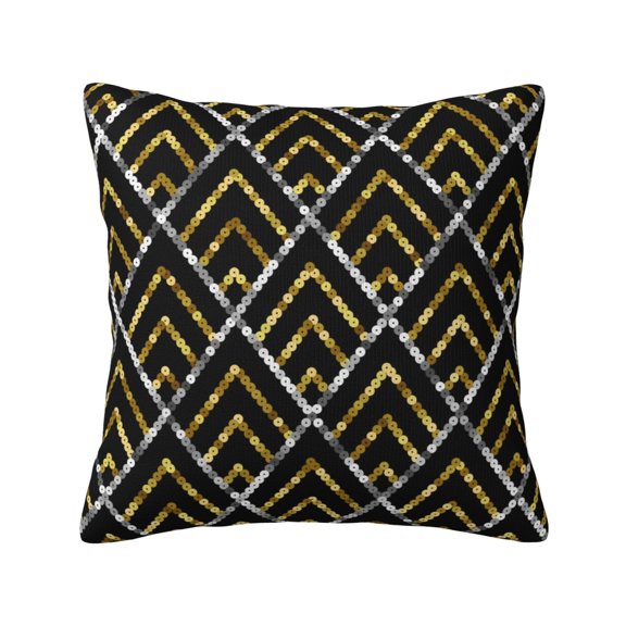 Golden Sequin Glitter Geometric Decorative Throw Pillow Case Square Pillowcase Cushion Covers Sofa Couch Car Bedroom 18x18 Inch