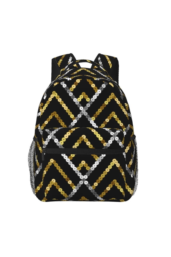 Golden Sequin Glitter Geometric Laptop Backpack Travel Rucksack for Teens Adults, Fits 15-inch Notebook