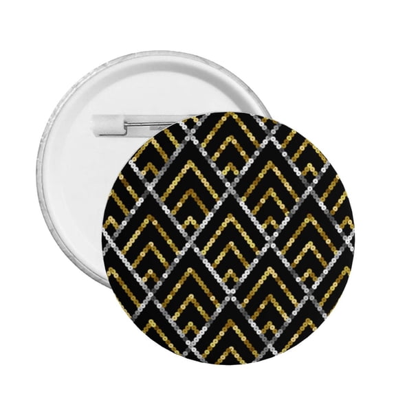 Golden Sequin Glitter Geometric Round Button Pin Badge 5PCS Pinback Buttons Lapel Pin for Jacket, Backpack, Hat, Party Favor, Gift
