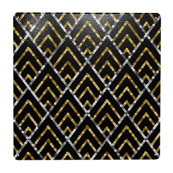Golden Sequin Glitter Geometric Square Metal Sign 12x12 Inch Tin Sign Wall Decor Decorative Plaque for Bar, Cafe, Restaurant