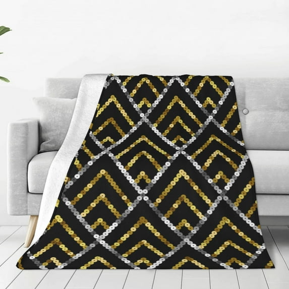 Golden Sequin Glitter Geometric Throw Blanket Super Soft Lightweight Cozy Fluffy Plush Blanket for Bed Couch Sofa Chair 40x30