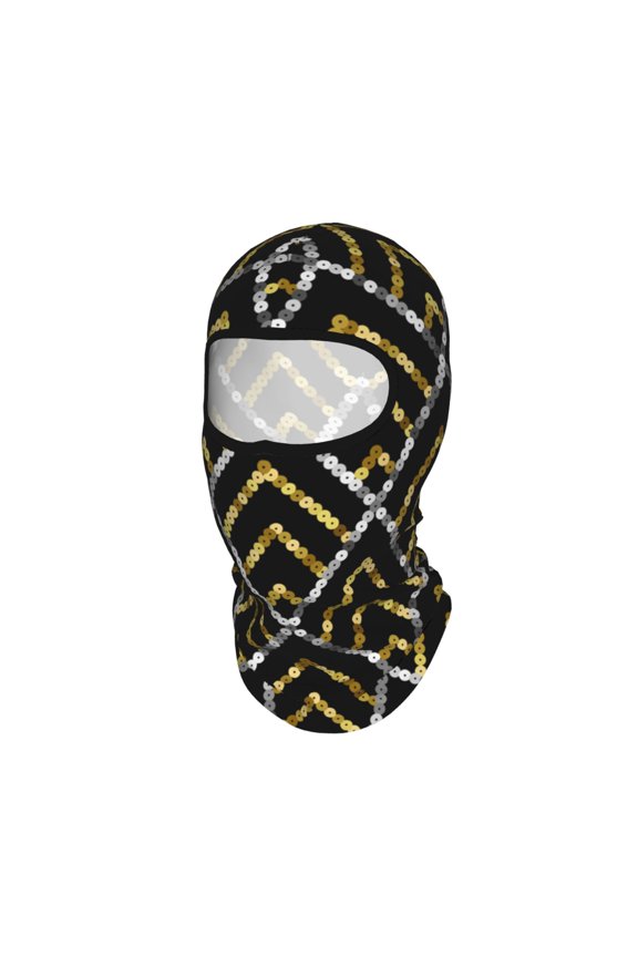 Golden Sequin Glitter Geometric Unisex Balaclava Ski Mask Full Face Cover for Cold Weather & UV Protection, Breathable Cooling Helmet Liner
