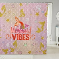 Golden Sequins Mermaid Shower Curtain Set Shell Starfish Shower Curtain,Glitter Sequined Fishtail Bath Curtain Sealife 72"Wx72"L,Nautical Sea Animal Ocean Decor Pink Kawaii Mermaid Gifts for Girls