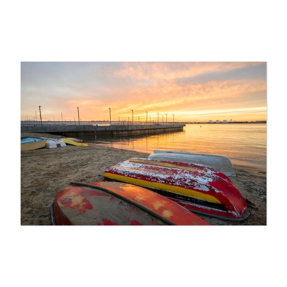 Golden Serenity From Shelter Island - San Diego California Photography Sunset Beach Boat Seascape Harbor Coastal Landscape Unframed Wall Art Print 32 x 48 inches
