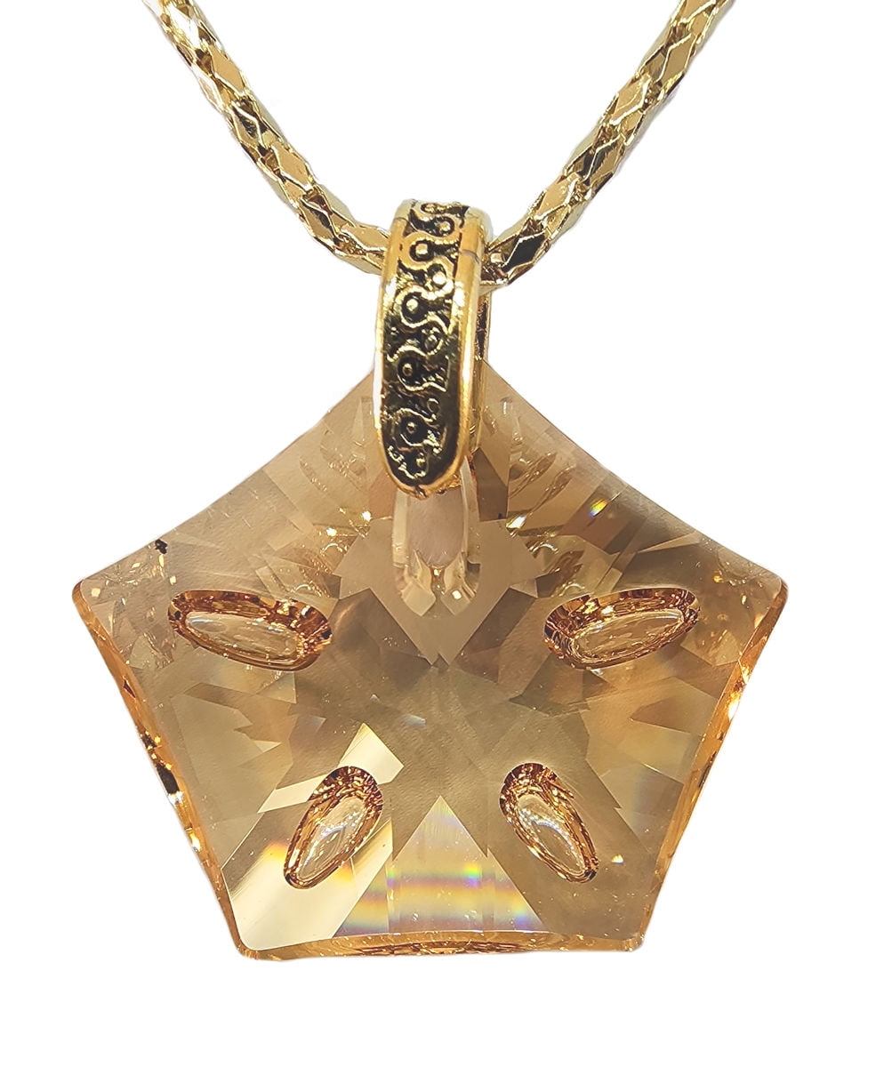 Golden Shadow Crystal Sand Dollar Lotus Pendant Necklace Gold Plated Golden Shadow Crystal Sand Dollar Lotus Pendant Necklace Gold Plated