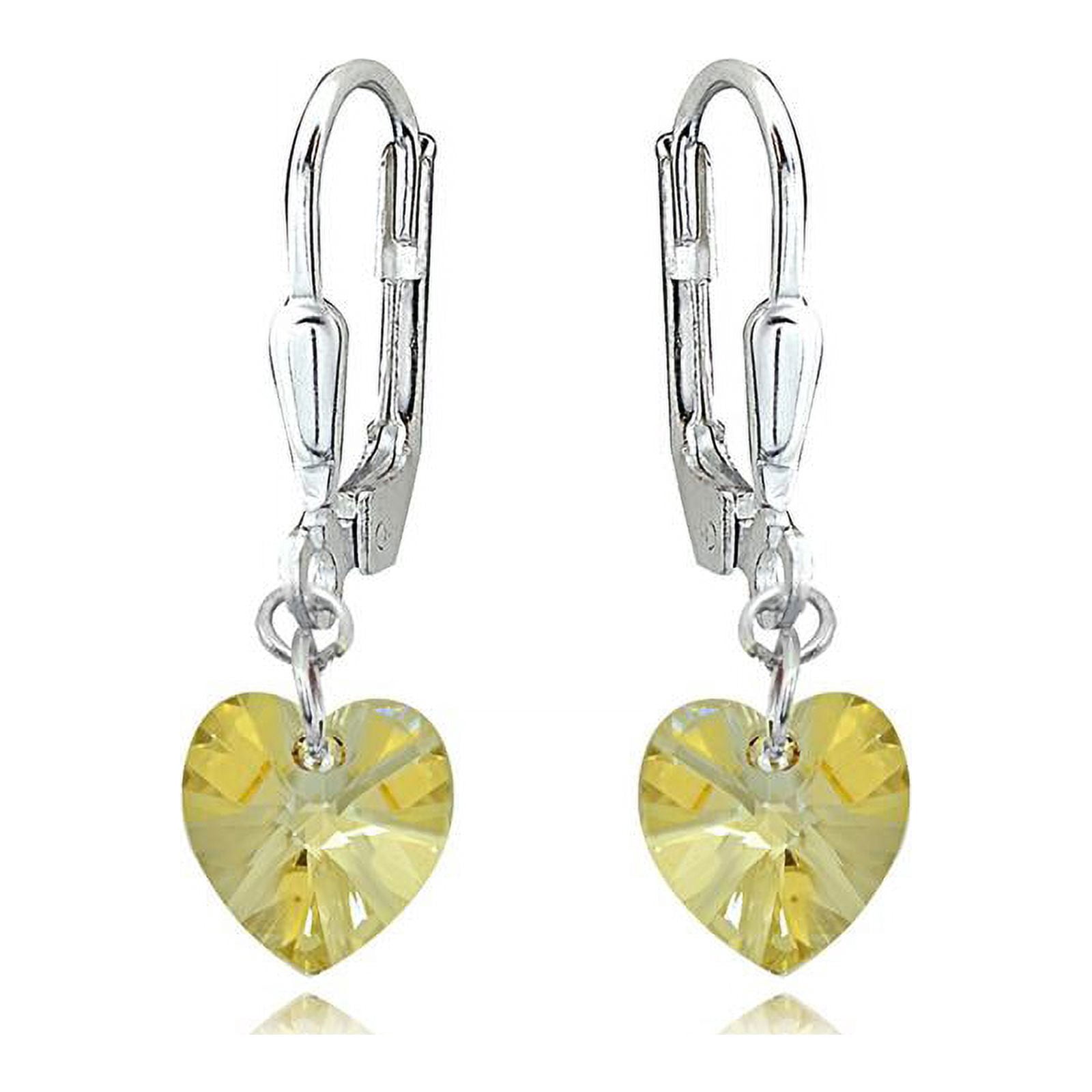 Golden Shadow Heart Earrings in 925 Silver Made w/ Swarovski Crystals