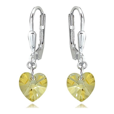 Golden Shadow Heart Earrings in 925 Silver Made w/ Swarovski Crystals