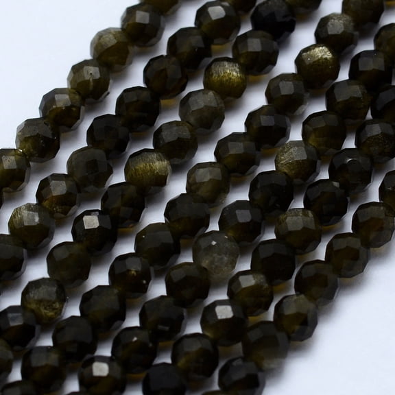 Golden Sheen Obsidian Beads Strands Faceted Round 3~3.5mm Hole: 0.5mm about 130~138pcs/strand 15.7 inch(40cm)