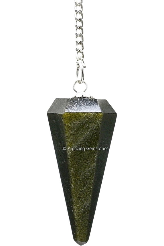 Golden Sheen Obsidian Crystal Pendulum Dowsing Reiki Hexagonal Points