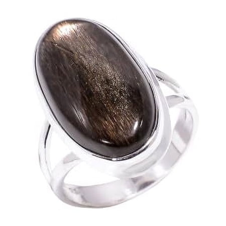 Golden Sheen Obsidian Gemstone 925 Sterling Silver Statement Ring Gift Jewelry for Her