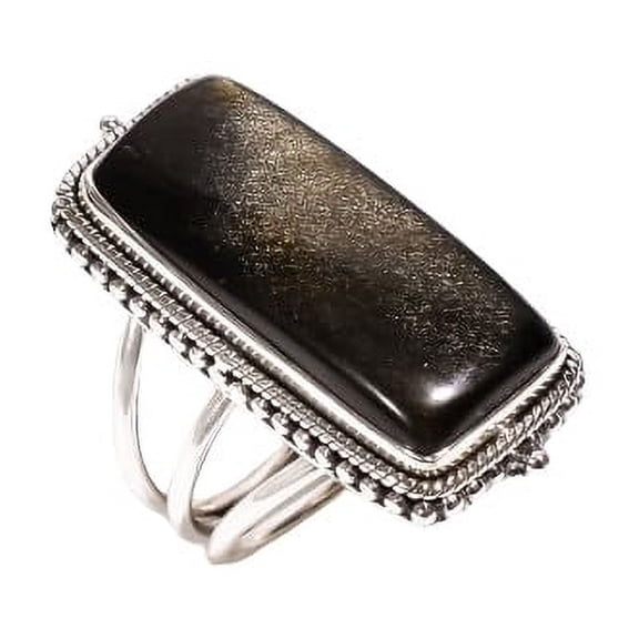 Golden Sheen Obsidian Gemstone 925 Sterling Silver Statement Ring Wedding Gift Jewelry