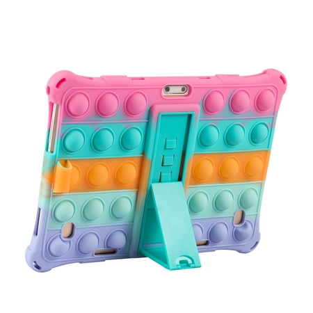 Golden Sheeps Compatible for Dragon Touch K10 / Notepad K10 Tablet,VANKYO MatrixPad S30,Dragon Touch Max10 10.1 Android Tablet Push Pop Fidget Toys Silicone Case with Built in Stand (Rainbow(Pink))